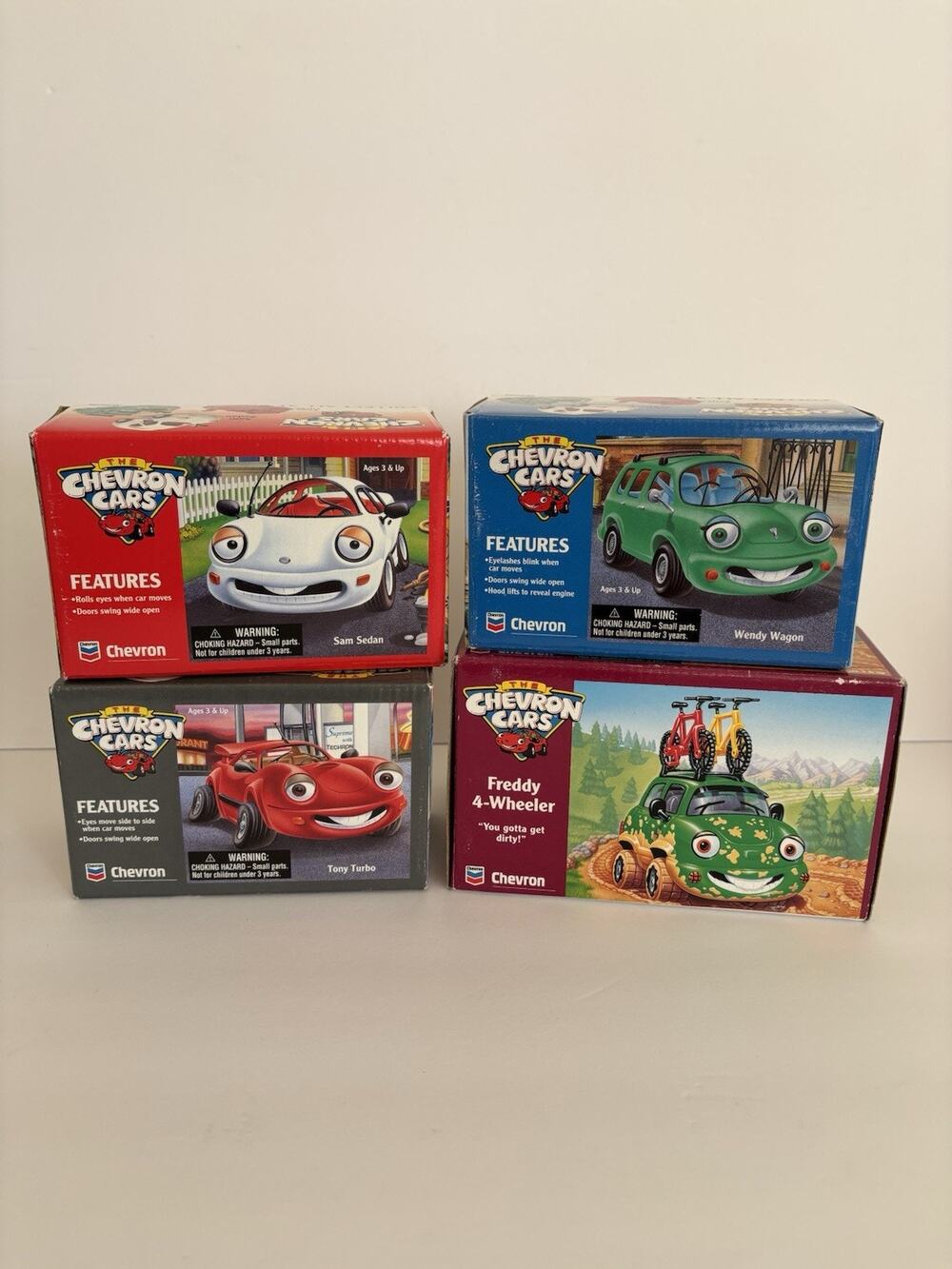 Lot of 4 Chevron Cars 1996 Tony Turbo Sam Sedan Wendy Wagon & Freddy 4Wheel New